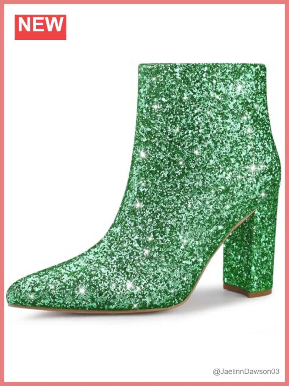 Women's Glitter Chunky Heel Ankle Boots Pointed Toe Side Zipper